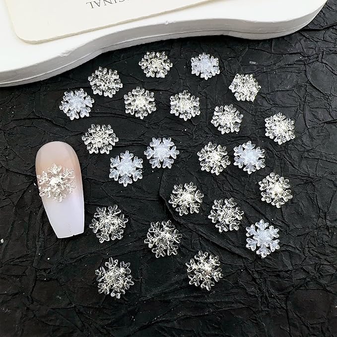 100pcs Snowflake Nail Art Decorations Christmas Iridescent Nail Art Charms White Transparent Snowflake Nail Supplies Mini Flatback Snow Shape Nail Art Accessories for Women Girls Manicure Decoration