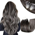 RUNATURE Microlink Hair Extensions Human Hair Ombre Black to Silver Microbead Human Hair Extensions Pre Bonded Micro Beads Hair Extensions Real Human Hair Micro Extensions Cold Fusion 14 Inch 50g 50s