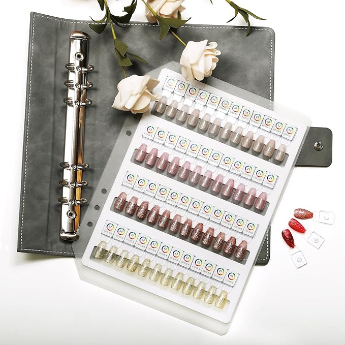 48 Magnetic Nail Swatch Book,Leather Nail Color Display Book with 48 Magnetic Tips & Number Labels,Professional Nail Salon Color Display Book for Easy Preview & Storage