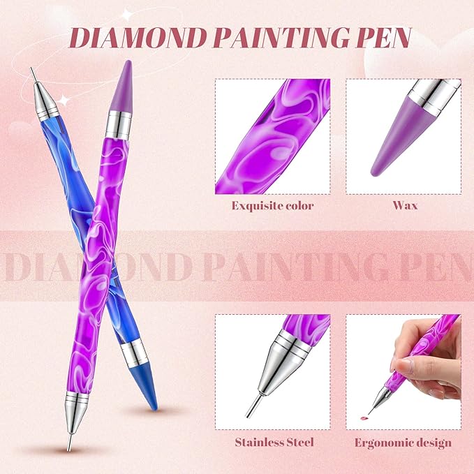 Tatuo 4 Pcs Dual Ended Nail Rhinestone Picker Tool Wax Tip Comfort Rhinestone Pen Tool Ergonomic Grip Dual End Pick Up DIY Dotting Pen for Nail Gems Stones Crystals Art Crafts(Classic Color)