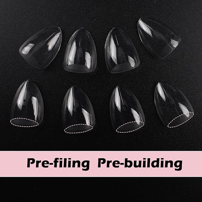 Short Almond Nail Tips, 510Pcs Thick Almond Full Cover Fake Nails, Clear Press-On Nails French Acrylic False Nail Tips for Salon Home DIY 15 Sizes