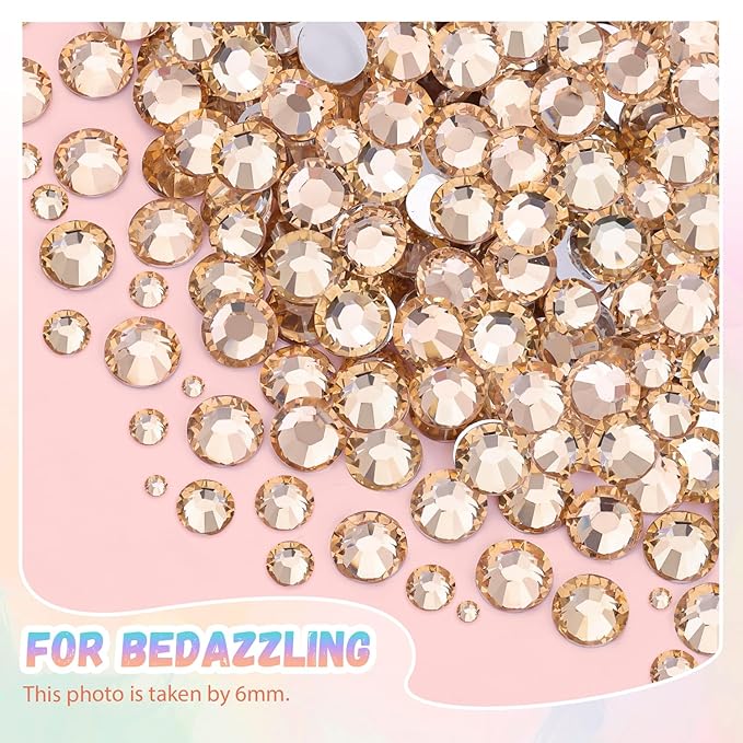 25000Pcs Champagne Rhinestones for Bedazzling with B7000 Jewelry Glue, Non Hotfix Flatback Gems, Crystal Resin Rhinestones for Crafting Crafts Clothing Tumblers Mugs Shoes Fabric Decor Nail Art