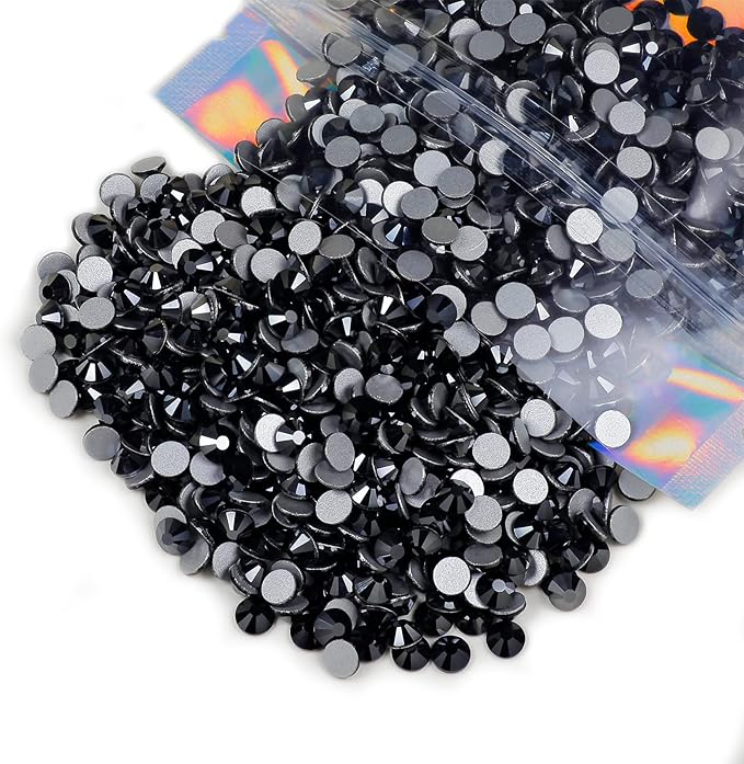 Genie Crystal ss20 1440 Pcs Jet Hematite Flatback Rhinestones,5mm Bling Black Glass Rhinestones Glue Fix Stone for Tumbler, Shoes,Clothes,Makeup,Nail Art,DIY Crafts