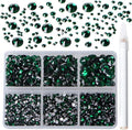 Bymitel 5000 Pieces 6 Mixed Sizes Glue Fix on Glass Rhinestones Round Crystal Gems Flatback for DIY Jewelry Making with one Picking Pen(6-Sizes 5000PCS, Emerald)