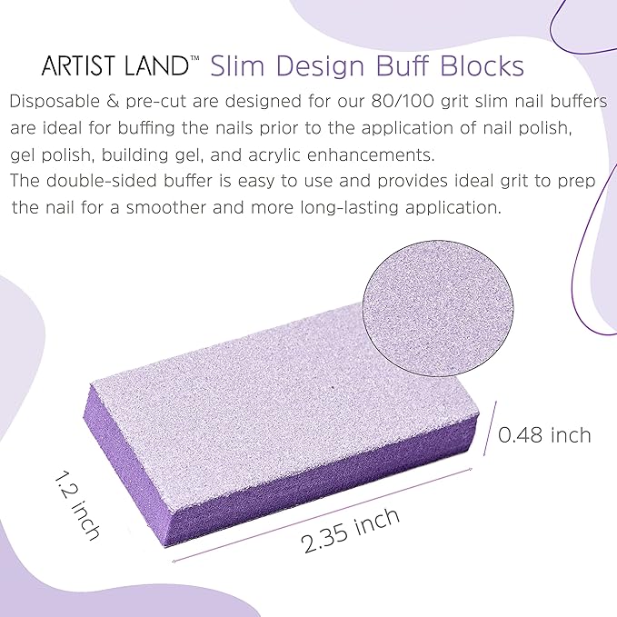 Slim Purple Buffer Set – (80/100 Grit) - 50 Ct- Professional Grade Salon Quality Nail Buffing Blocks Pack for Pre-Application of Polish, Gel, Acrylic, Double-Sided Nail Buffer Blocks