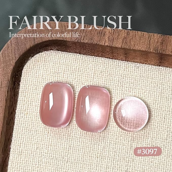 GAOY Jelly Pink Cat Eye Gel Nail Polish, 16ml Glitter Holographic Nail Polish with Magnet, Reflective Translucent UV Gel, 3097 Fairy Blush