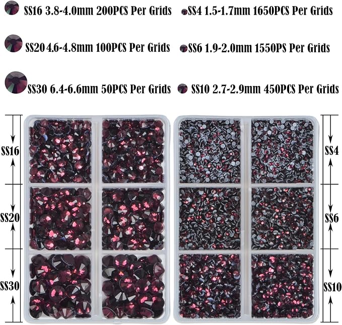 NCB Hotfix Iron on 8000pcs Crystal Rhinestones Round Gem for Crafts Decoration DIY Jewelry Making with a Tweezers and 2 Picking pens (Amethyst, 6Sizes SS4-SS30)