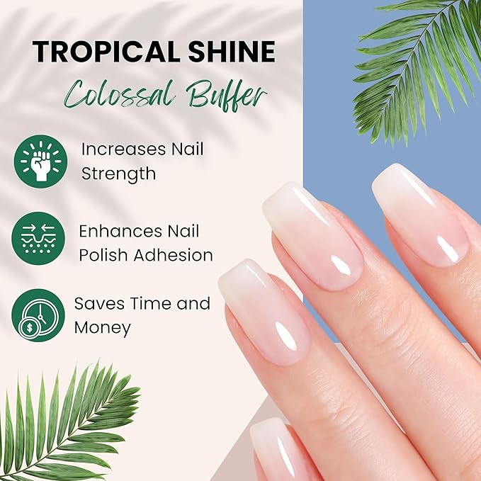 Tropical Shine Colossal 4-Way Blue-Pink Buffer - Professional Nail File & Buffer for Shaping, Smoothing, and Polishing Nails - Compact and Portable Nail Care Accessory (707330)