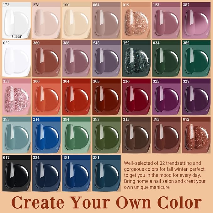 AZUREBEAUTY 42Pcs Dip Powder Nail Kit Starter, 32 Colors Green Nude Brown Blue Dipping Powder Set with Top/Base Coat & Recycling Tray for French Art Manicure Salon