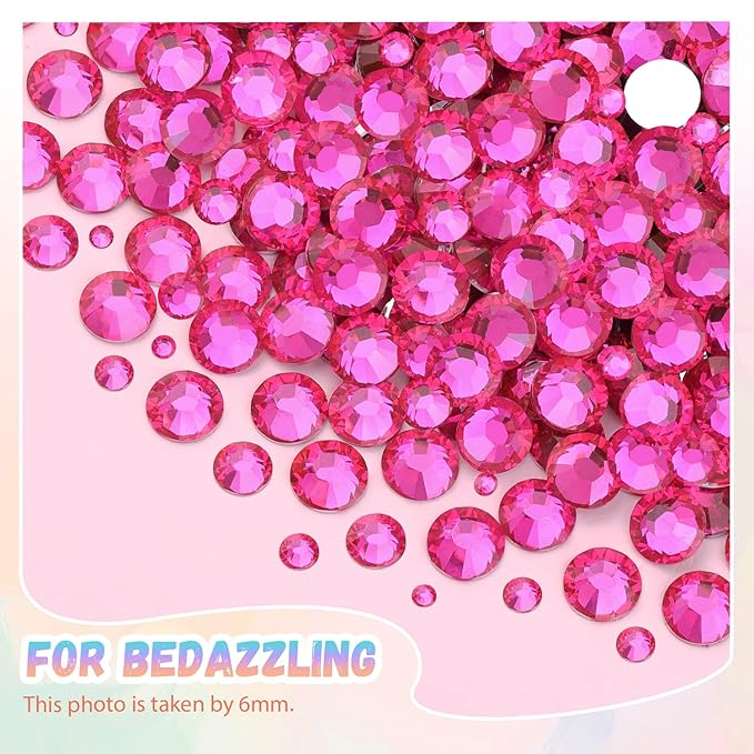 25000Pcs Hot Pink Rhinestones for Bedazzling with B7000 Jewelry Glue, Non Hotfix Flatback Gems, Crystal Resin Rhinestones for Crafting Crafts Clothing Tumblers Mugs Shoes Fabric Decor Nail Art