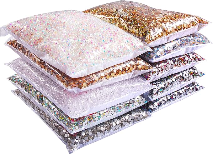 SS3-SS20 Crystal Glass Rhinestone Round Shape Flatbase Strass for DIY Nail Art Decorations Craft Making 14400PCS/Bag (SS12：3.0-3.2mm, Light Red)