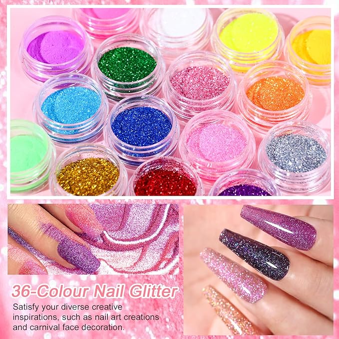 Acrylic Nail Kit -Clear White Pink Acrylic Powder with Nail files Brushes Nail Tips Nail Supplies Starter for Women Home & Salon