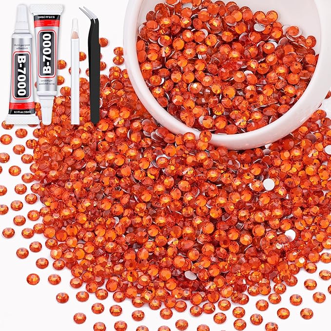 3000PCS SS20/5mm Crystal Rhinestones (Orange/Hyacinth) with 2Pcs 10ml B7000 Jewelry Glue, Bedazzling Flatback Glass Rhinestones for Crafting, Gems Diomand Charms for Tumbler Shoes Clothing Nail Art