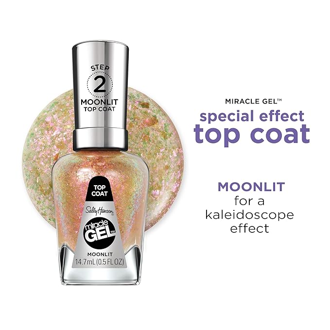 Sally Hansen Miracle Gel™, Moonlit Top Coat, Long Lasting, Gel-Like Formula, No UV Lamp Needed, Clear Nail Polish