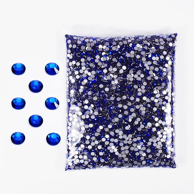 SS3-SS20 Crystal Glass Rhinestone Round Shape Flatbase Strass for DIY Nail Art Decorations Craft Making 14400PCS/Bag (SS16：3.8-4.0mm, Sapphire Blue)