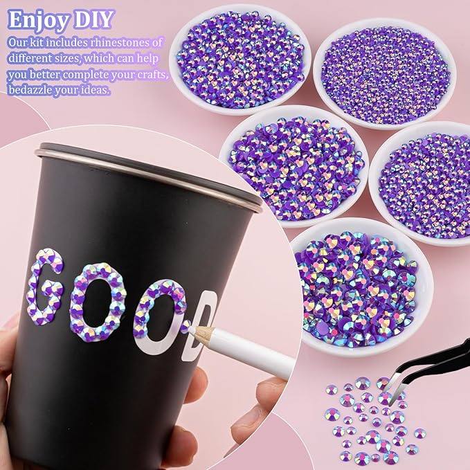 30000Pcs Dark Purple AB Rhinestones for Bedazzling with B7000 Jewelry Glue, Bedazzler Kit Bulk Flatback Gems, Resin Rhinestones for Crafting Crafts Clothing Shoes Nail Art Assorted Size 2/3/4/5/6mm