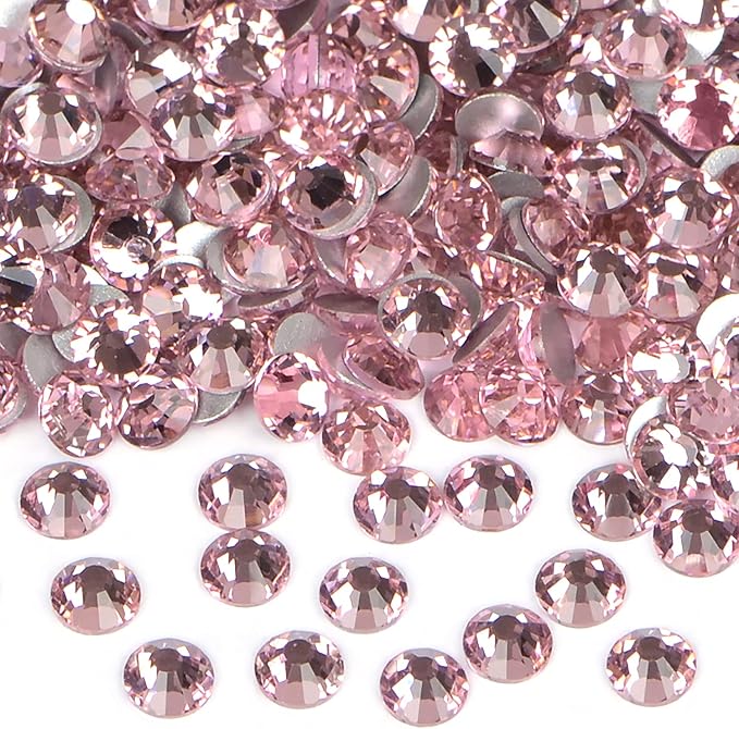 288PCS Art Nail Rhinestones Non Hotfix Glue Fix Round Crystals Glass Flatback for DIY Jewelry Making with one Picking Pen (ss30 288pcs, Lt. Rose)