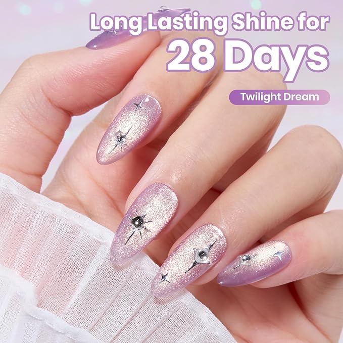 Beetles Twilight Dream Purple Cat Eye Gel Nail Polish - 15ML Glitter Purple Cat Eye Spring Gel Polish Magnetic Shimmer Effect Soak Off UV Nail Art Design Salon DIY Manicure Gift for Women