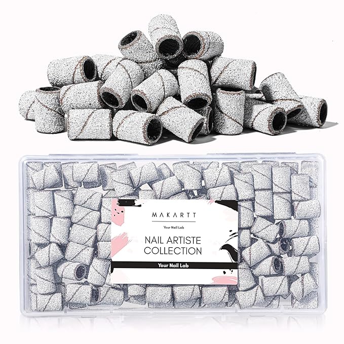 Makartt Sanding Bands for Nail Drill - 100 Pcs Nail File Sanding Bands for Drill Bits #80 Medium Grits for Acrylic Nails Gel Removing and Shaping, Upgrade Thicker Durable Sanding Drill Bit, White
