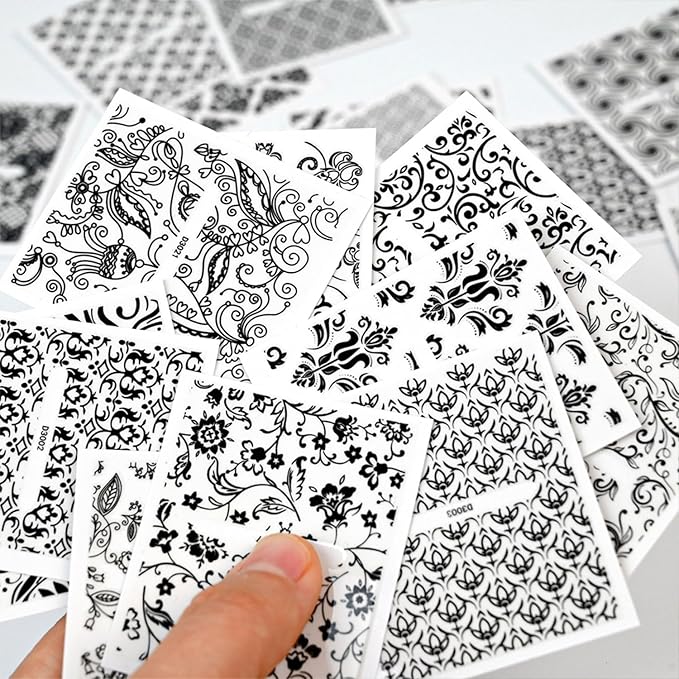 30 Sheets Black Nail Art Stickers Decals 3D Self-Adhesive Lace Nail Decals Retro Flower Designs Nail Supplies Summer Nail Decoration DIY Nails Accessories for Women