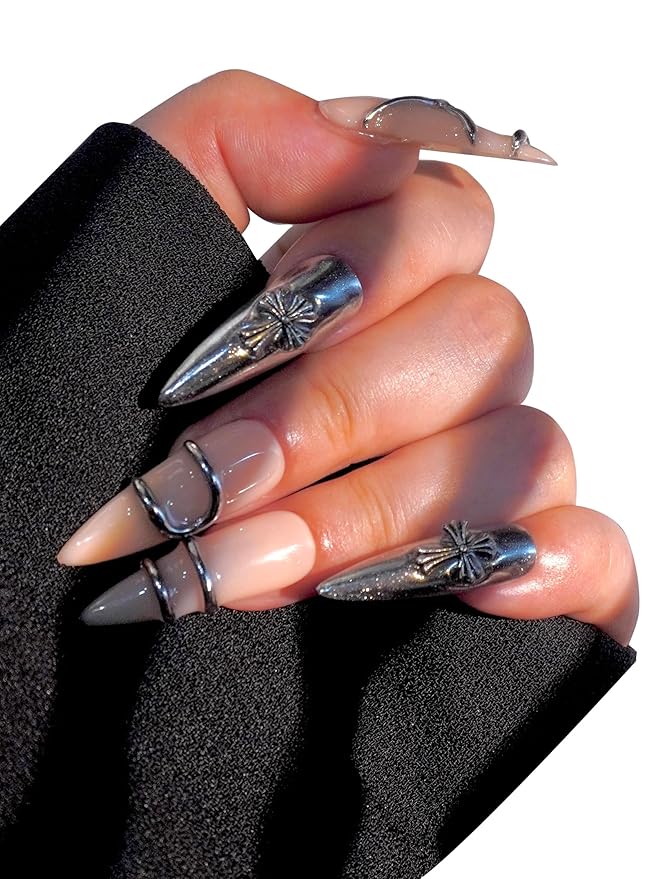 HAND-PAINTED White Press Ons Neon Small Press on Nails Long French Press on Nails Coffin Medium Short Nail art Fake Nail Art Kit with 7g Glue on Nails Handmade Almond Square Nails (TJ-1, Small)