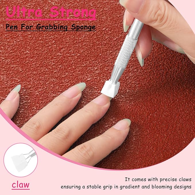 300-Piece White Cube Nail Sponges for Ombre, 1 Silver Metal Clip Pens for Grabbing Nail Art Sponge, 1 Ombre Nail Brush for Nail Art