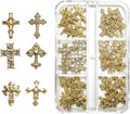3D Alloy Metal Crystal Cross Nail Charms - 60 Pcs Ideal for Women and Girls' DIY Punk Nail Art, with Rhinestones, Great for Salons & Fashion Events (60, Golden)