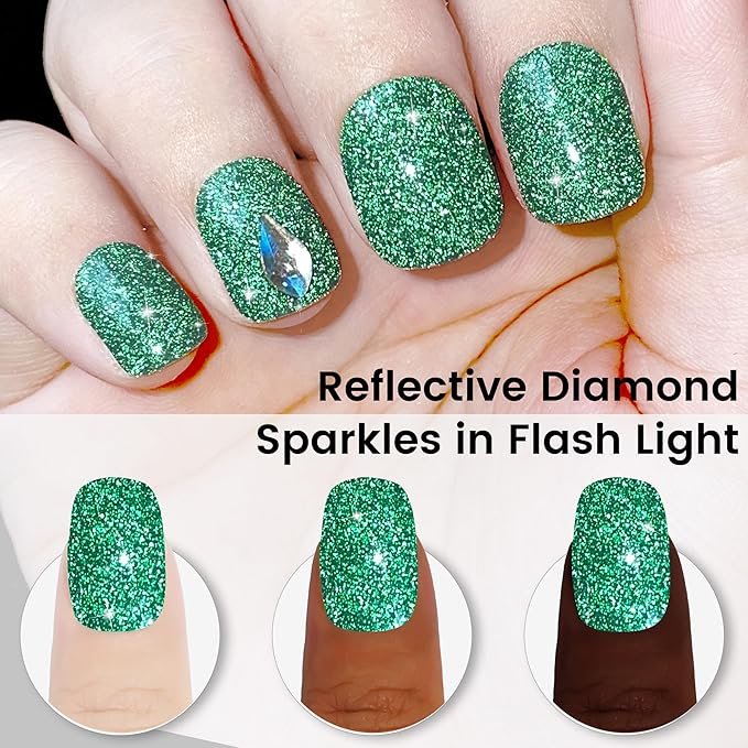 YTD Likomey Gel Nail Polish,Reflective Glitter 15ml Green Flash Diamond Shimmer Gel,Sparkly ShinB0CG69PNJ8y Salon Home Fall Winter Manicure UV Color Varnish,SZ002