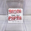 Handmade Press on Nails Square Short Fake Nails Pink French Tip with 3D Flower Designs Rhinestones Glossy luxury Cute Acrylic Nails for Women 10pcs (Size M）