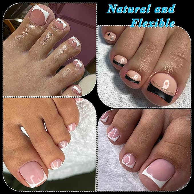600pc Fake Toenails Half Cover Gel Toe Nail Tips Clear Press on Toenail, Short Square Fake Toes Nails Tips Clear Gel Toenails Extrension False Toe Nail Press ons Feet Artificial Toenail Tip
