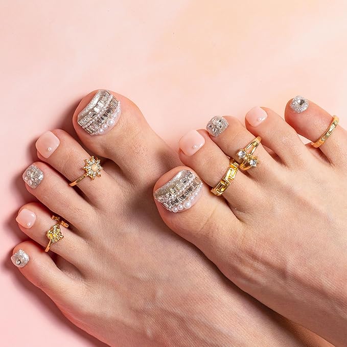 LOVFUL Handmade Acrylic Press on Toenails Chandelier | Salon Quality 20 PCS Free Size Toe Nails | Reusable Fake Nails for Toe | T311