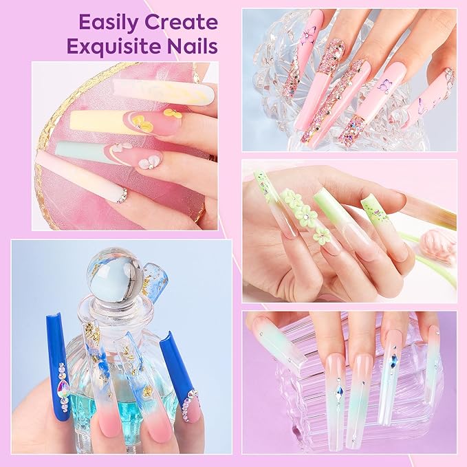 Tapered Square Fake Nail Tips: Sweet Trend No C Curve Nail Tips for Acrylic Nails 480Pcs 12 Sizes Extra Long Straight Flat Half Cover Nail Extension Kit with Glue Remover & Glue Acrylic Nail Clippers