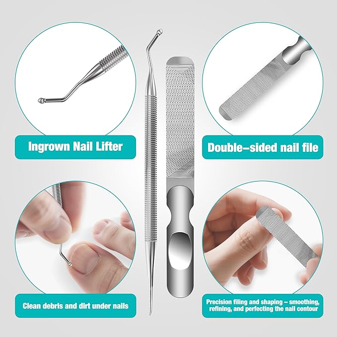 Nail Clippers for Seniors, 6-in-1 Toenail & Fingernail Clippers Set for Thick Nails, Heavy Duty Wide Jaw Nail Cutter for Men & Women, Nail Care Kit for Parents