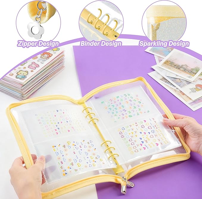 Nail Sticker Book Nail Art Organizer Display 40 Slots Sticker Storage Organizer Binder Empty Stickers Holder DIY Design Tools (yellow)