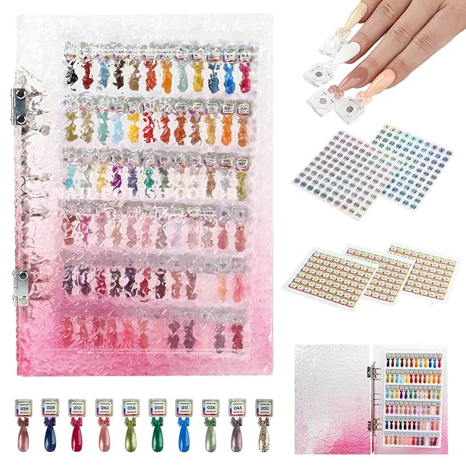 Magnetic Nail Swatch Book, 144 Nail Color Display Book Organizer with 144 Magnetic Tips & 1-189 Number Labels, Professional Salon Nails Color Chart for Nail Polish Nails Art Design(Pink)