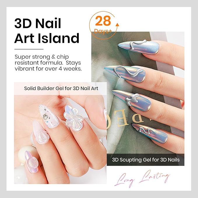 MIZHSE 30g Solid Builder Gel for Nails and 15g 3D Nail Gel, Clear Hard Sculpting Gels for Nails Art Soak Off U V LED Builder Gels for Salon Home DIY Woman