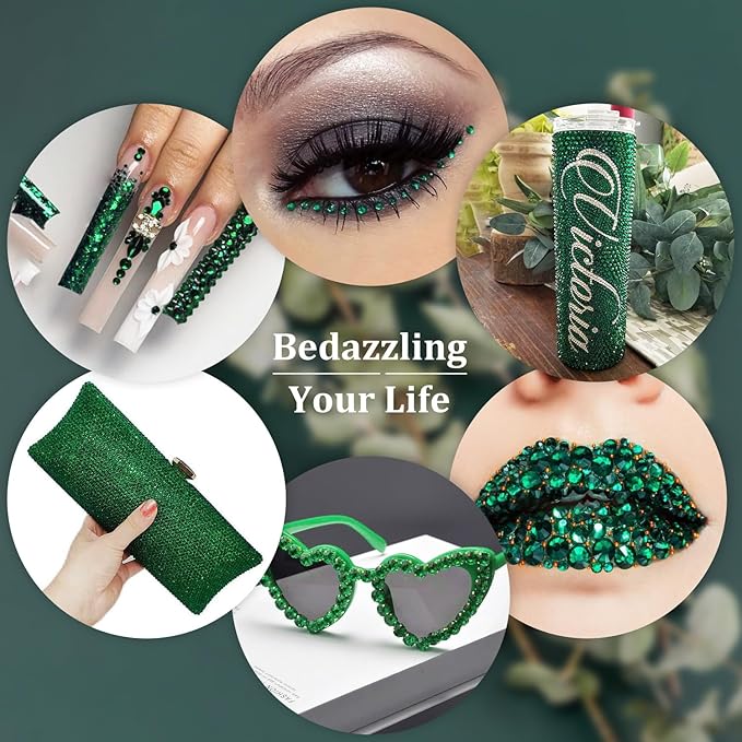 Resin Rhinestones for Crafting, 1 Box Dark Green Flatback Crystals for Bedazzling Crafts DIY Nail Art Deco, Non Hotfix Bulk Gems for Tumbler Shoes Clothing Fabric Face Makeup