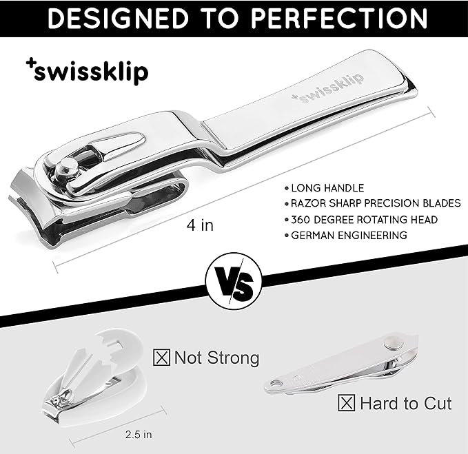 Swissker by Swissklip Nail Clippers for Men & Women I Finger Nail Clippers for Adult with 360 Degree Rotating Head I Fingernail Clippers for Women I Surgical-Grade Stainless Steel Material (3 Pack)
