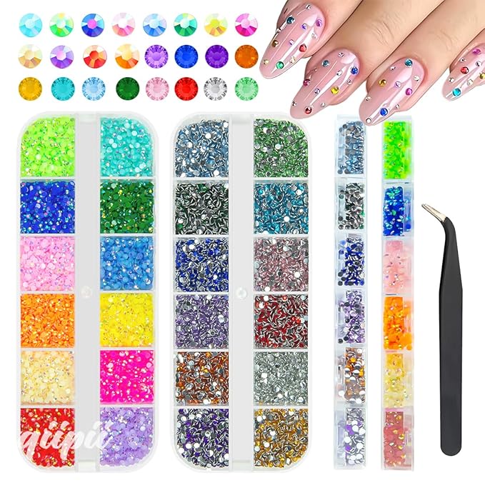 24 Color 2mm SS6 Small Resin Rhinestones for Bedazzling Crafting Tiny Flatback Stones Colorful AB Jelly Craystal Gems Diamonds Charms for Nails Eyes Face Makeup Tumblers Bottles DIY Crafts