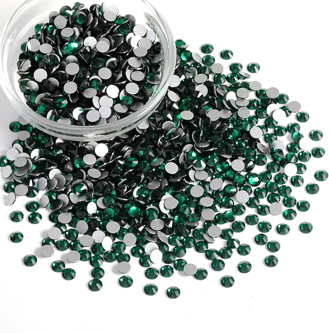 Beadsland Flatback Rhinestones Bulk,14400pcs Green Rhinestones for Nails Crafts Clothes DIY Decoration, Emerald, SS12,3.0-3.2mm