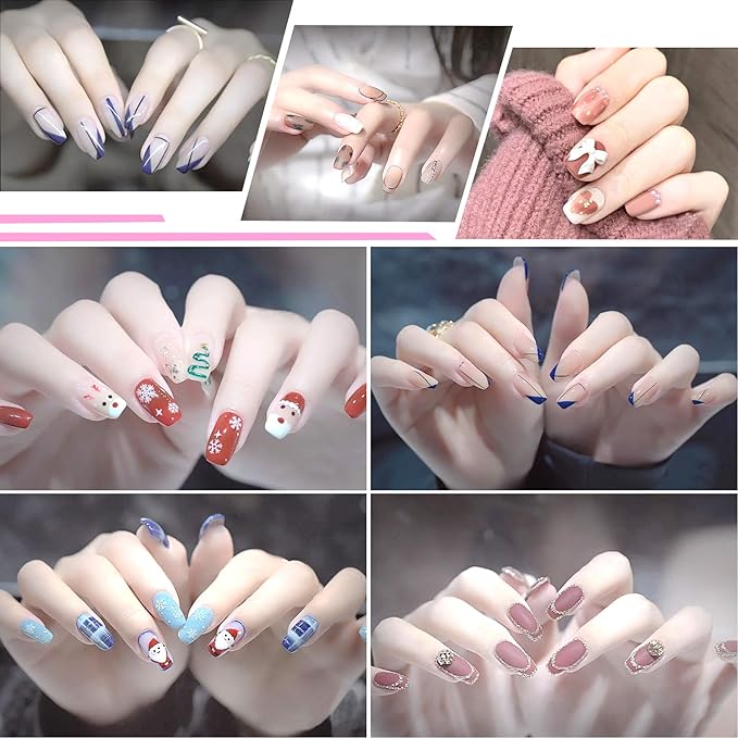 FEBSNOW 1000PCS Acrylic Nails 10 Sizes Artificial Half Cover False Flake Tips for Nail Salon, Shop, DIY Art - Ballerina Short French Nail Tips