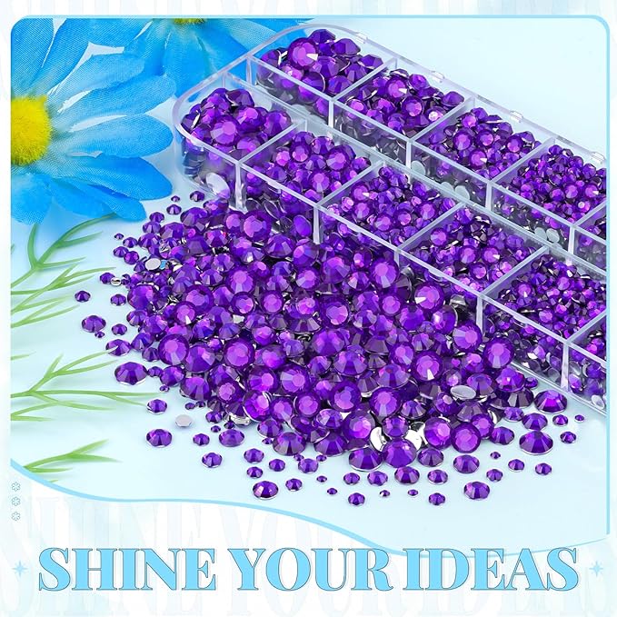 12000Pcs Resin Rhinestones for Bedazzling with 3Pcs B7000 Jewelry Glue, 2 Boxes Dark Purple Flatback Rhinestones for Crafting Crafts DIY, Crystals Gems for Clothing Shoes Tumblers Nail Art Makeup