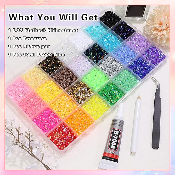 RODAKY Resin Jelly Rhinestones for Crafting Bedazzling,28 Color Rhinestones for Nails Art,3MM Nail Rhinestone and Gems,Nail Diamond Flatback Gems Crystals Charms for Nail Design DIY Makeup Decor