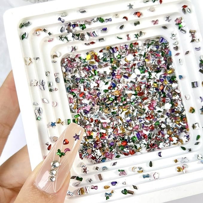 2000PCS Colorful Rhinestones Nail Art Charms Multi Shape Crystal Flat Back Nail Gems 3D Mini Heart Star Flower Nail Diamonds Kawaii Nail Crafts Acrylic Nail Rhinestone Diamonds for Women Nail