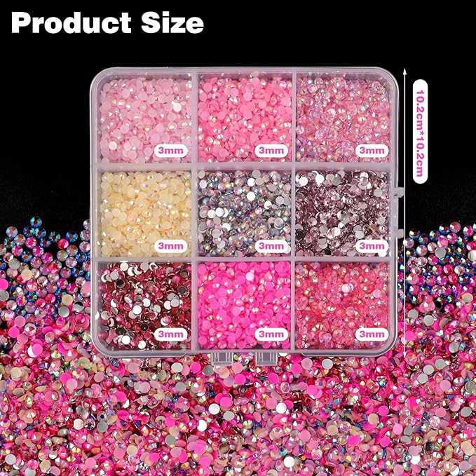 4500Pcs Flatback Rhinestones for Crafts, 3mm Pink Crystals Rhinestone, Resin Flatback Glitter Gems Nail Diamonds Rhinestones for Clothes Accessories DIY