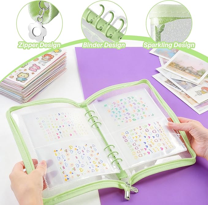 Nail Sticker Book Nail Art Organizer Display 40 Slots Sticker Storage Organizer Binder Empty Stickers Holder DIY Design Tools (green)