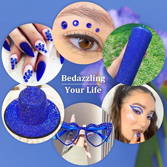 Resin Rhinestones for Crafting, 1 Box Royal Blue Flatback Crystals for Bedazzling Crafts DIY Nail Art Deco, Non Hotfix Bulk Gems for Tumbler Shoes Clothing Fabric Face Makeup