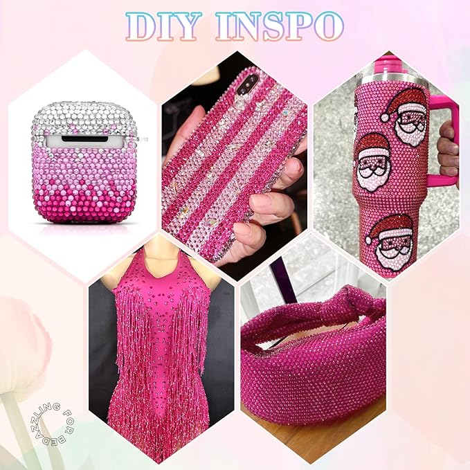 25000Pcs Hot Pink Rhinestones for Bedazzling with B7000 Jewelry Glue, Non Hotfix Flatback Gems, Crystal Resin Rhinestones for Crafting Crafts Clothing Tumblers Mugs Shoes Fabric Decor Nail Art