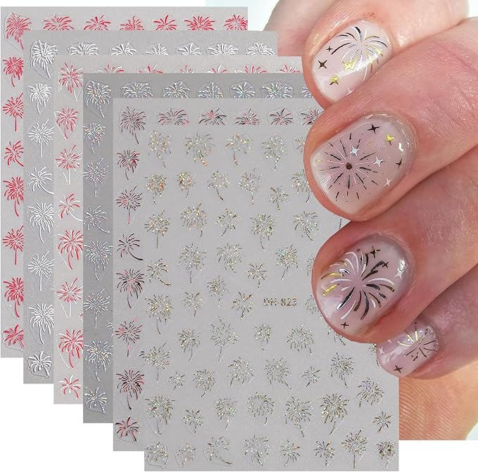 6Sheets Firework Nail Stickers Decal Aurora Fireworks Nail Art Stickers, 3D Self-Adhesive Romantic Starry Sky Sparkling Fireworks Manicure Supplies for Women DIY Holiday Manicure Decoration