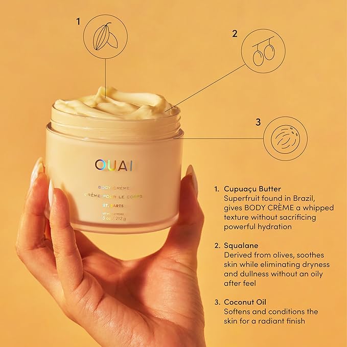 OUAI Body Cream, St. Barts - Hydrating Whipped Body Cream with Cupuaçu Butter, Coconut Oil and Squalane - Softens Skin and Delivers Healthy-Looking Glow - Sulfate-Free Skin Care (7.5 Oz) (Pack of 2)